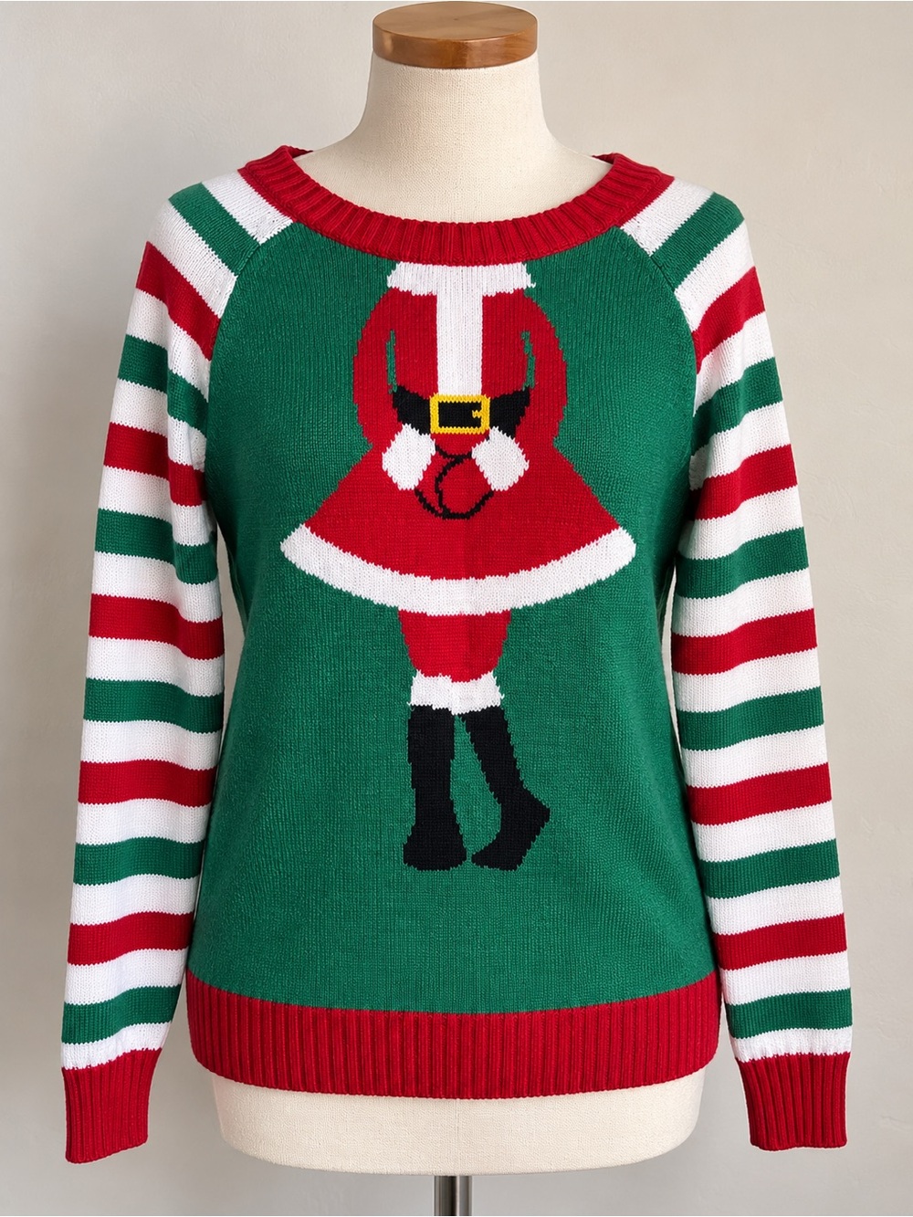Ugly Christmas Sweater Women’s Medium Santa Dress Red Green Striped Holiday
